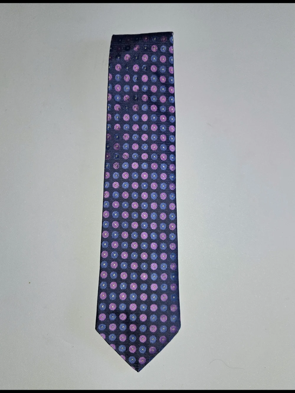 DIOR 100% Italian Silk -  Blue Tie with Pink Dot Motif - Picture 5 of 5